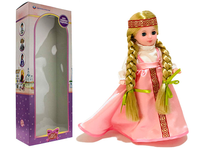Кукла Лада, Ивановская фабрика игрушки, стоит с коробкой